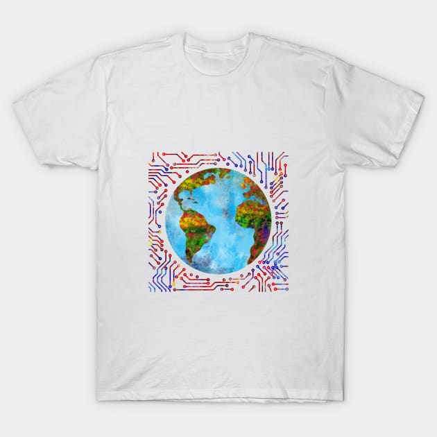 Earth circuit board T-Shirt by RosaliArt